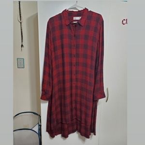 Time & Tru Red Plaid High Low Dress